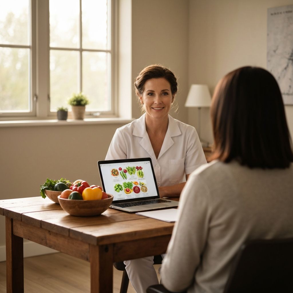 Nutrition consultation session with laptop and notes